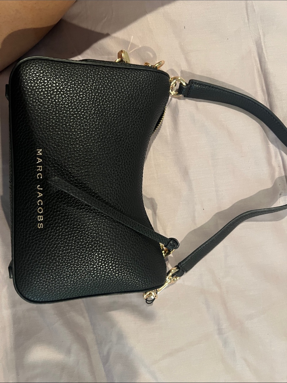 Marc Jacobs Black Pebbled Leather Shoulder Bag with Gold Accents